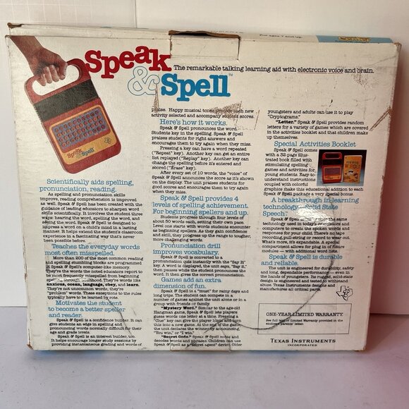 Vtg 1978 TI Speak and Spell Tested and Works Raised Buttons Orig Box & Booklet - Picture 16 of 16